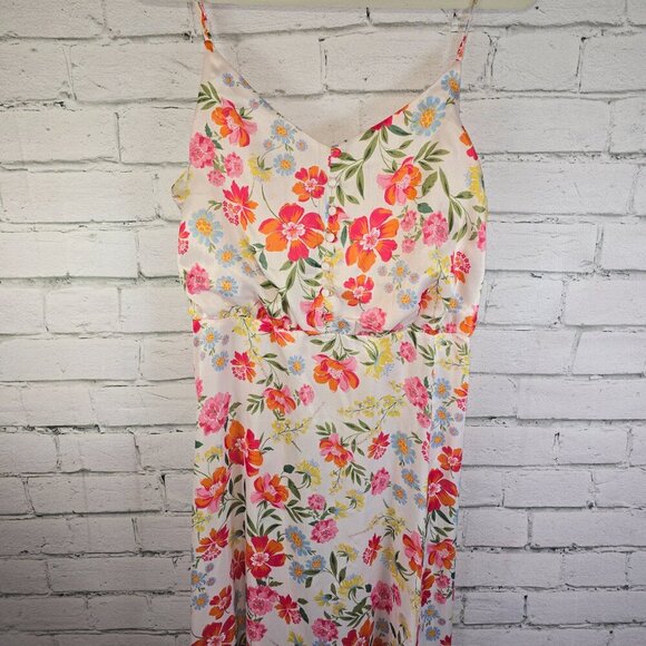 NEXT LEVEL FLORAL SATIN SLIP DRESS , LINED, MIDI LENGTH LIKE NEW WOMENS SIZE 12 - Picture 4 of 5
